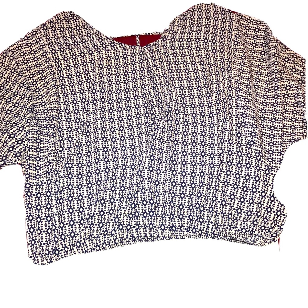 Torrid blue blouse Oversized pullover boho beach Tunic cold shoulder geometric 5
